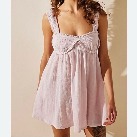 Free People Women's XS Pink Bohemian Mini Dress Summer Beach Casual - Picture 1 of 11